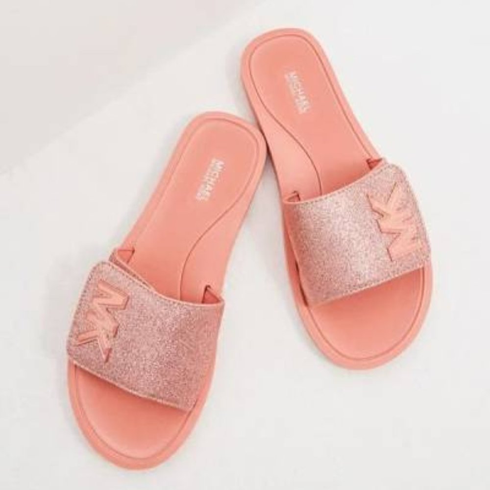 💥Michael Kors MK Logo Glitter Slide Sandal